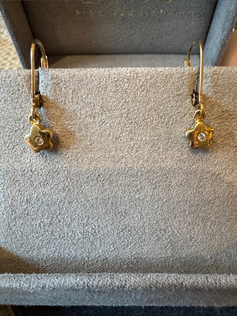 Solid 14k Yellow Gold and Diamond Flower Earrings